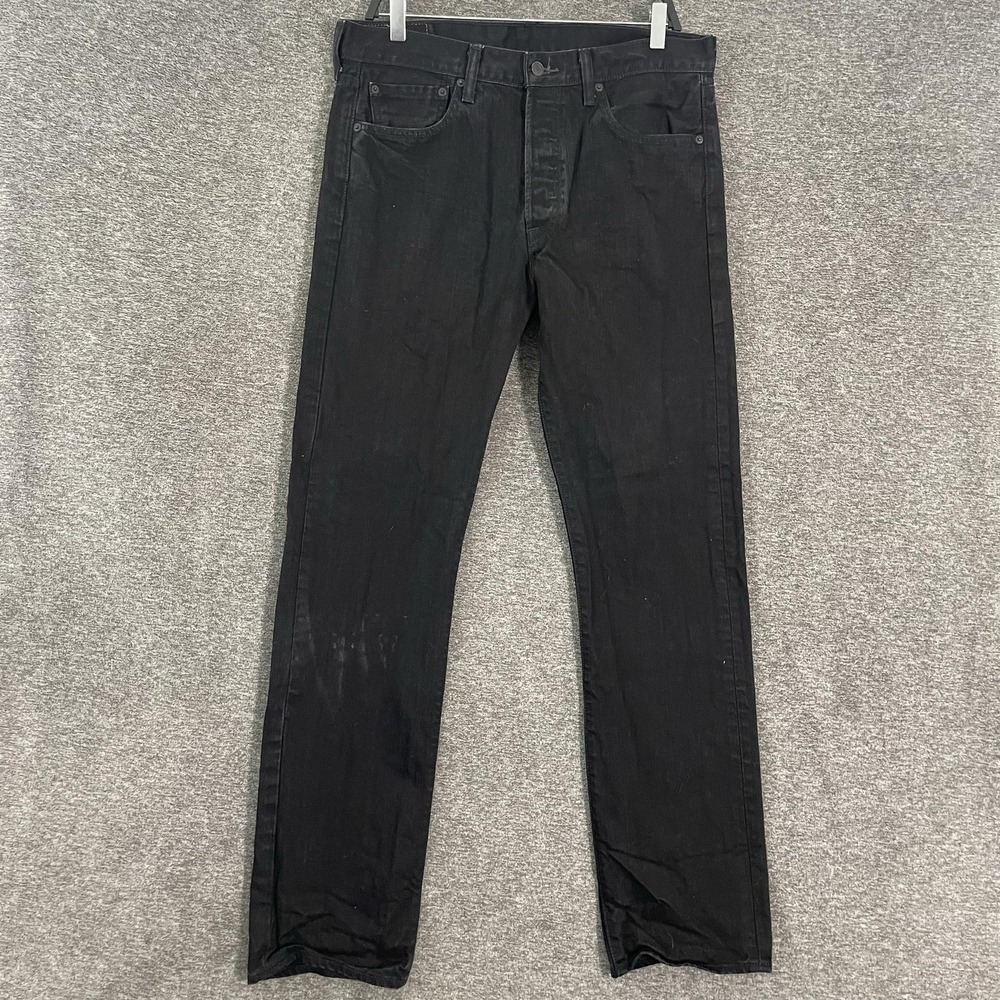 Levis 501 Jeans Mens 34x34 Black Dark Wash Button Fly Straight Leg Denim Pants
